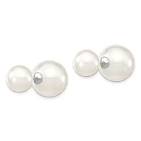 Two pairs of pearl stud earrings in varying sizes, each featuring a smaller pearl paired with a larger pearl connected by a metal post.