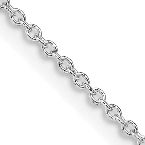 A polished silver chain with oval links extends diagonally across a white background.