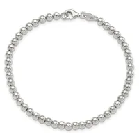 Silver beaded bracelet with uniform round beads connected in a continuous strand, featuring a lobster claw clasp closure.