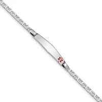 Sterling Silver Rhodium-plated Anchor Link Off-Center Red Enamel 28x5mm Plate 7 inch Medical ID Bracelet — 7 · Sterling Silver