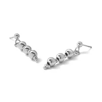 A pair of silver-toned dangle earrings with graduated spherical beads connected by small links, displayed against a white background.