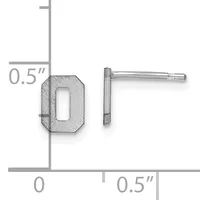 Silver stud earrings with rectangular open cutout design, shown from front and side views with measurement scale indicating 0.5 inch dimensions.