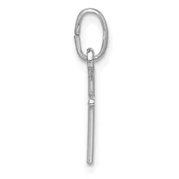 A silver curtain rod ring with an oval loop at the top and a cylindrical shaft below, displayed against a white background.