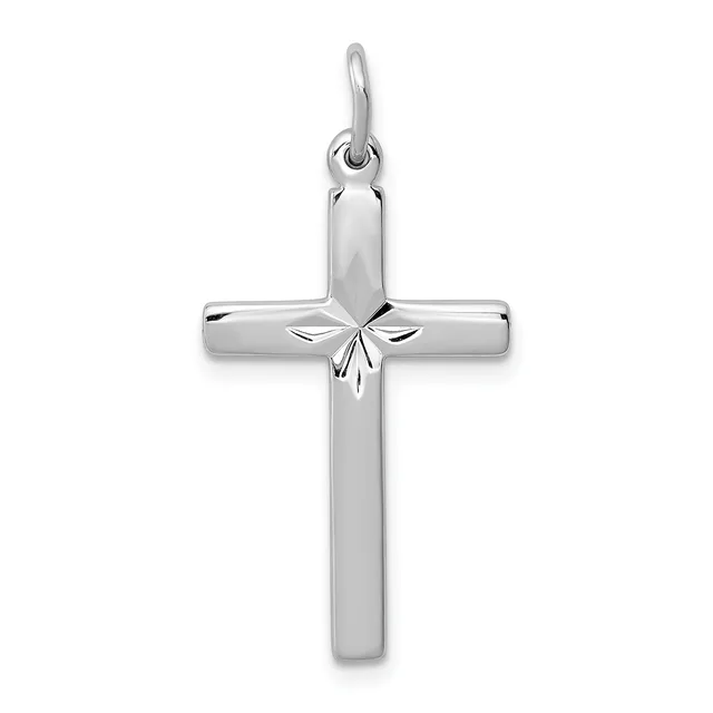 Silver cross pendant with polished finish and decorative star detail at the center intersection, suspended from a loop bail.