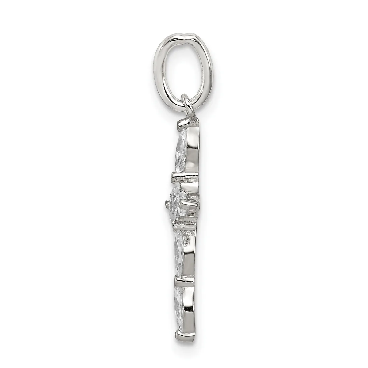 Sterling silver pendant with oval loop top and rectangular striped body featuring alternating polished and textured sections, shown suspended against white background.