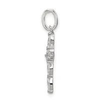 Sterling silver pendant with oval loop top and rectangular striped body featuring alternating polished and textured sections, shown suspended against white background.