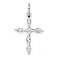 A silver cross pendant with oval-shaped clear stone settings arranged in a quatrefoil pattern, suspended from a silver bail.