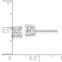 A pair of round diamond stud earrings shown on a measurement scale, displaying approximately 0.5 inches in diameter with a polished metal setting and post backs.