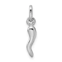 Silver curved horn-shaped pendant with a polished finish and a small loop attachment at the top.