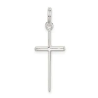 A polished silver cross pendant with a rounded loop bail at the top, displayed against a white background.