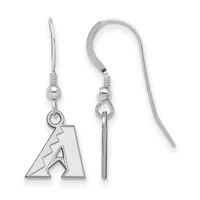 A pair of silver-colored drop earrings with fish hook wires, each featuring a small bead and a flat triangular pendant with lightning bolt cutout designs.