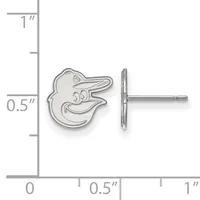 Silver stud earring with a stylized bird head design shown against a measurement scale indicating approximately half an inch in height.