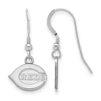 A pair of silver-toned dangle earrings with fish-hook wires, each featuring a football-shaped pendant with engraved text.