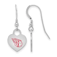 A pair of silver-toned heart-shaped earrings with a red baseball and glove design, shown from front and back views with fish hook wire closures.