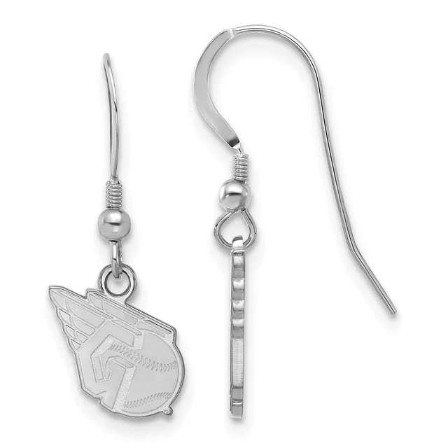 Pair of silver earrings with fish-shaped charm on left and rectangular bar charm on right, both suspended from silver ear wires with decorative wrapping.