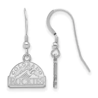 Pair of silver-toned dangle earrings with fish hook wires, each featuring a baseball team logo pendant with a small stamped hallmark.