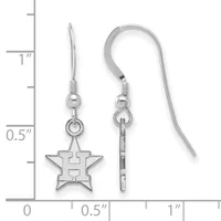 Silver-toned dangle earrings with fish hook wires featuring star charms with a cutout H initial, shown next to a ruler for scale.