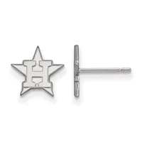 Silver star-shaped stud earrings shown from front and side views, featuring a cutout letter H in the center of each star.