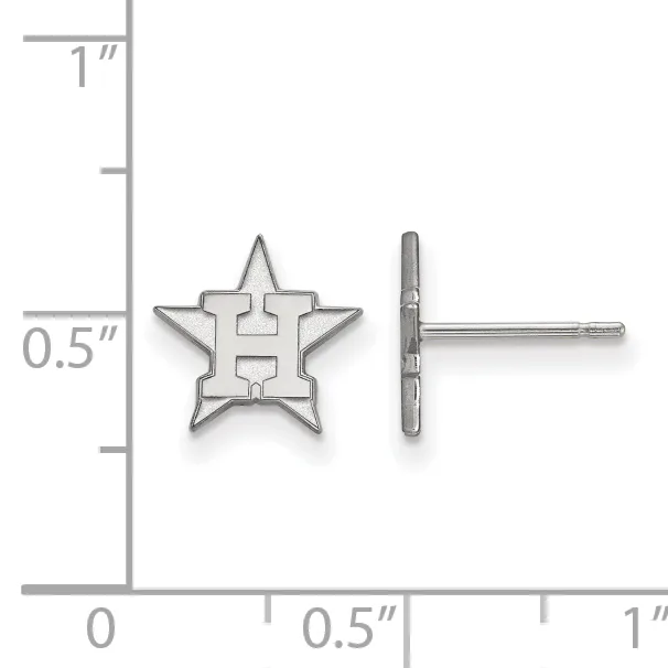 Two views of a silver star-shaped earring post with a hollow cross design in the center, shown against a measurement scale indicating approximately half an inch in size.