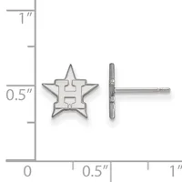 Two views of a silver star-shaped earring post with a hollow cross design in the center, shown against a measurement scale indicating approximately half an inch in size.