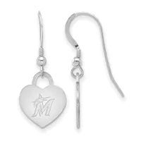Pair of silver-toned heart-shaped earrings with fish hook wires, featuring an engraved M logo on the front.