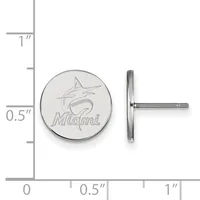 A pair of round silver stud earrings with a marlin fish design, shown next to a measurement ruler indicating approximately half an inch in diameter.