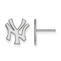 Sterling silver stud earrings shaped like interlocking NY letters, shown from front and side views.