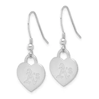 Pair of silver heart-shaped earrings with "A's" engraved on the front, suspended from silver fish hook wires.