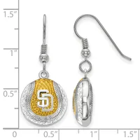 Pair of two-tone drop earrings featuring an oval pendant with gold textured center displaying a white "S" initial, surrounded by silver beaded border, suspended from silver fishhook wires with beaded connectors.