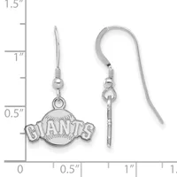 A pair of silver dangle earrings with a baseball-themed charm and fish hook closures, displayed against a measurement ruler showing approximately 1.25 inches in length.