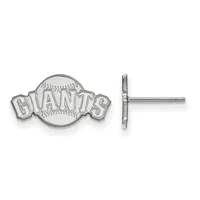 Pair of silver baseball-themed stud earrings with "Giants" text and baseball design, shown from front and side views.