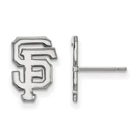 Pair of silver stud earrings shaped like the number five, shown from front and side views.