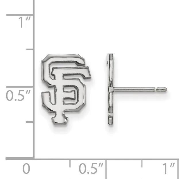 Silver post earrings shaped like the number five with outlined, geometric styling, shown front and side view against a measurement scale.