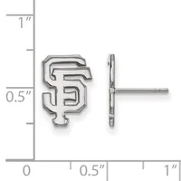 Silver post earrings shaped like the number five with outlined, geometric styling, shown front and side view against a measurement scale.