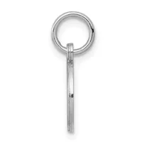 A silver pendant consisting of a circular loop at the top connected to a long rectangular bar hanging below it.