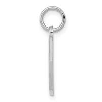A silver-toned metal keychain with a circular ring at the top connected to a straight rectangular stem, shown against a white background.