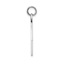 A long, thin sterling silver pendant with a polished finish, featuring a small loop at the top for attachment to a chain or cord.
