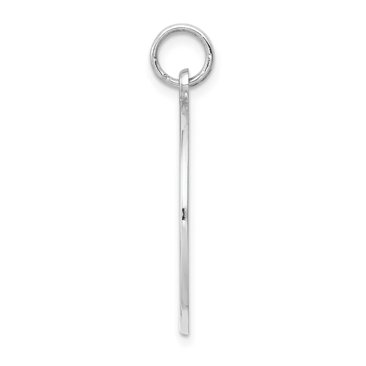 A long sterling silver stick pendant with a polished finish hanging from a small round loop against a white background.