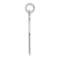 A long sterling silver keychain with a polished finish, featuring a split ring at the top and a thin cylindrical pendant hanging below it.