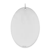 A plain silver oval pendant with a small loop at the top for hanging, shown against a white background.