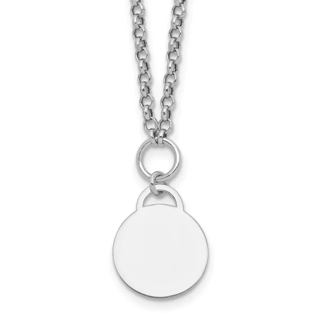 Silver-toned chain necklace with a plain circular pendant hanging from a small ring connector.