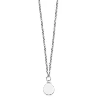 Silver chain necklace with a small circular pendant hanging from the bottom.