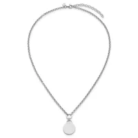 Silver-toned chain necklace with an adjustable clasp and a small round pendant hanging from the center.