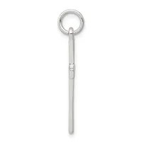 A long silver pendant with a loop at the top and a thin cylindrical handle, displayed vertically against a white background.