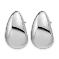 Pair of polished silver teardrop-shaped earrings with post and back closures, shown against a white background.