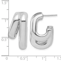 Pair of polished silver chunky curved hoop earrings with post backs, shown next to a ruler measuring approximately 1 inch in height.