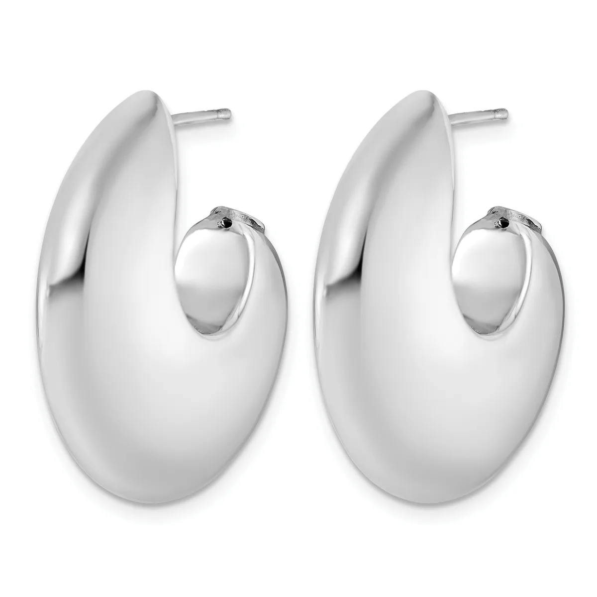 A pair of polished silver chunky oval hoop earrings with post and butterfly back closures, shown from the front.