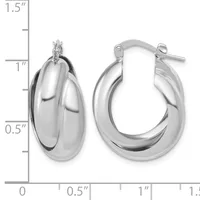 Polished silver-toned chunky oval hoop earrings with post and clutch backs, shown next to a measurement ruler indicating approximately one inch in length.
