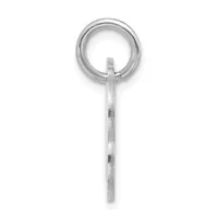 A silver pendant consisting of a circular ring attached to a long rectangular bar with a textured surface.