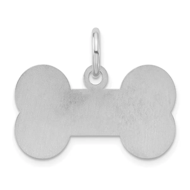 Silver bone-shaped pet tag with a brushed finish and an attached loop at the top for hanging.